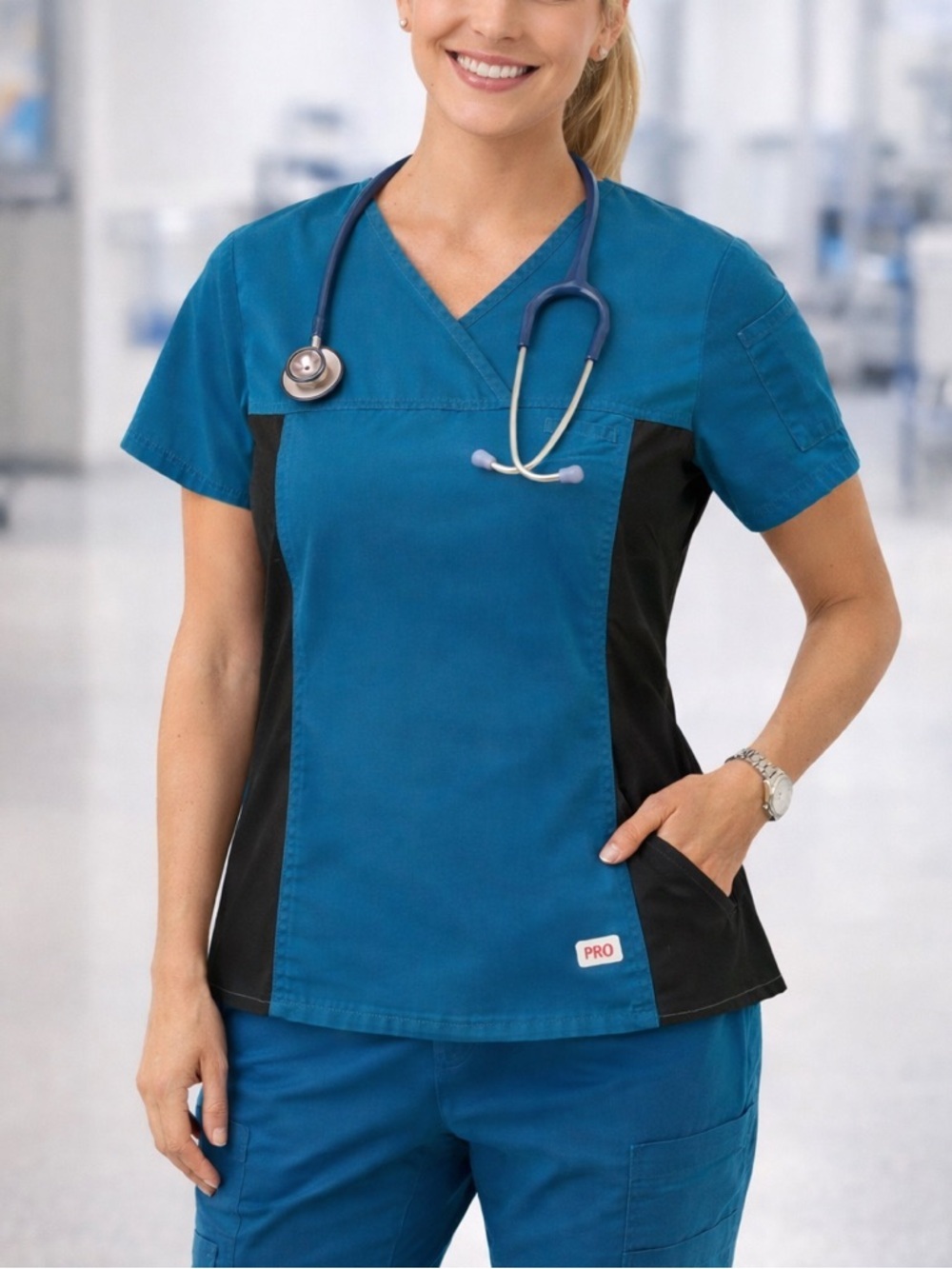 Professional Choice Uniform Body Flex Aqua/Sapphire Blue Scrub Top